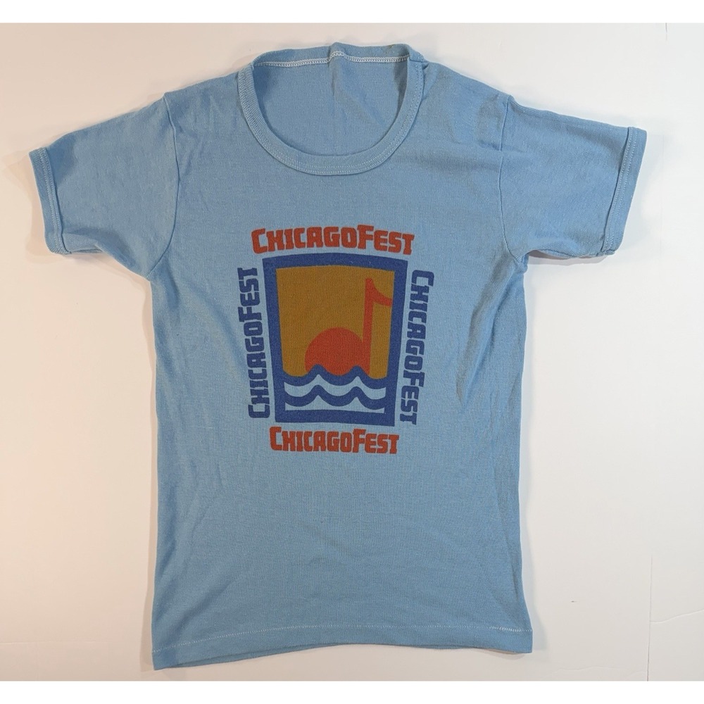 Vintage Chicago Fest T Shirt 80s Single Stitch Ringer USA Thin Blue Tee